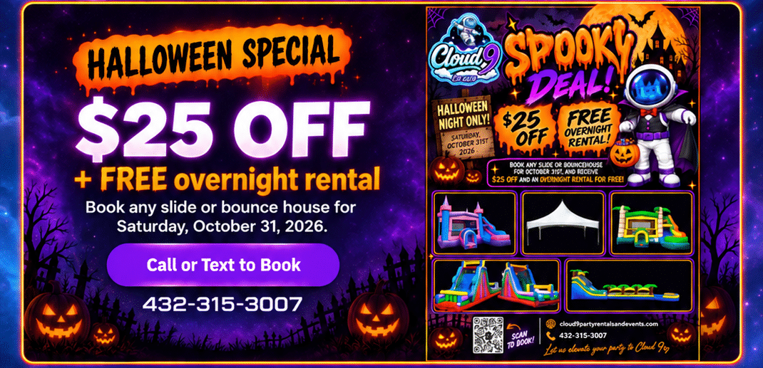 Cloud 9 Halloween Special: $25 off plus free overnight rental for October 31, 2026